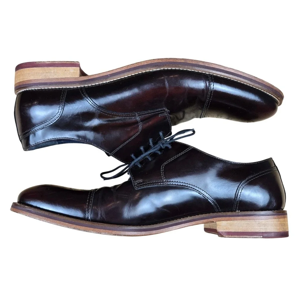Johnson & Murphy Mens Burgundy Cap Toe Oxford Dress Shoes Size 11 Made in Italy